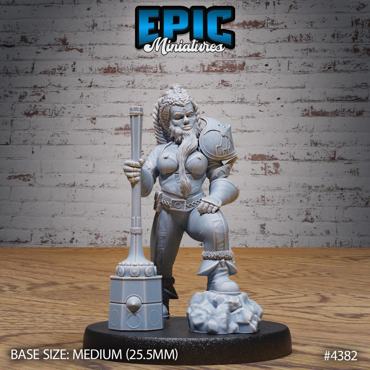Female Bearded Dwarf Miniature | 4382 - Tabletop RPG & D&D miniature. Perfect for wargaming & collectors