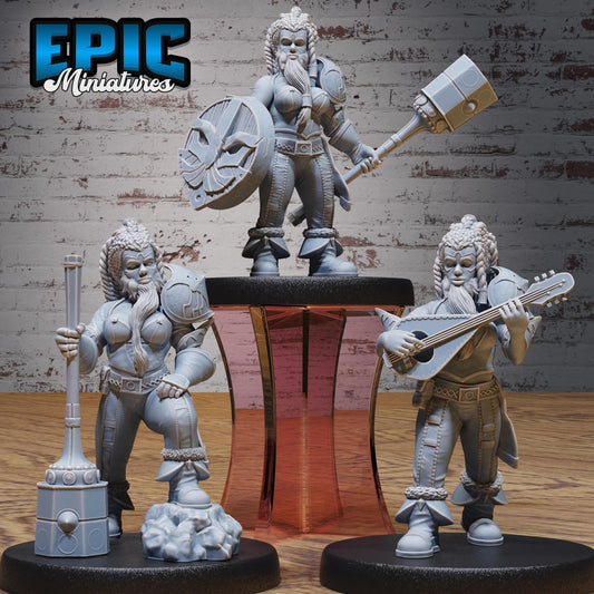 Female Bearded Dwarf Miniature - Full Set All Models - 32mm