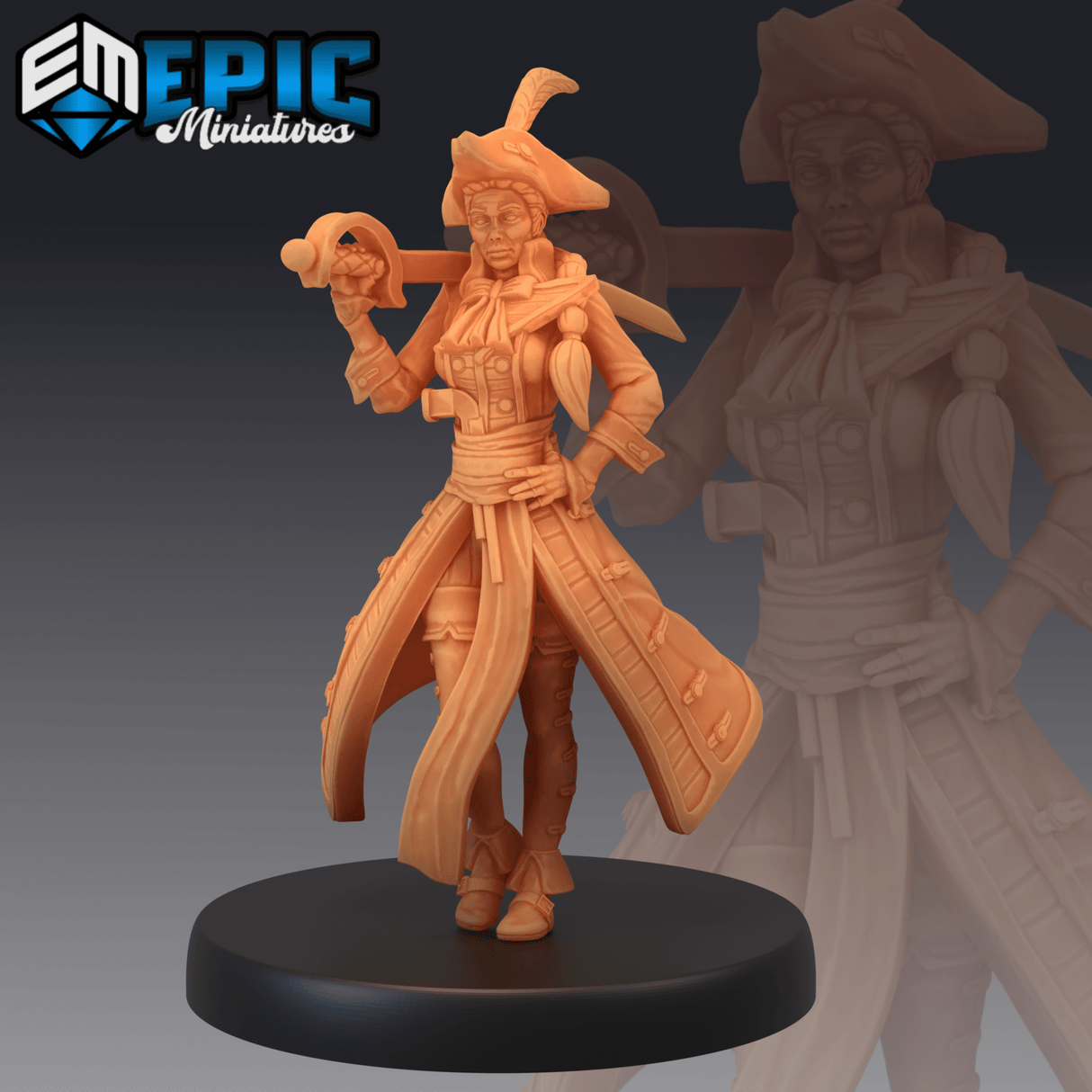 Female Captain Miniature | A - Tabletop RPG & D&D miniature. Perfect for wargaming & collectors