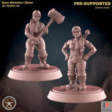 Female Dwarf Builder Miniature | Set of 2 - Tabletop RPG & D&D miniature. Perfect for wargaming & collectors