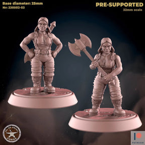 Female Dwarf Tree Cutter, Forester Miniature | Set of 2 - Tabletop RPG & D&D miniature. Perfect for wargaming & collectors