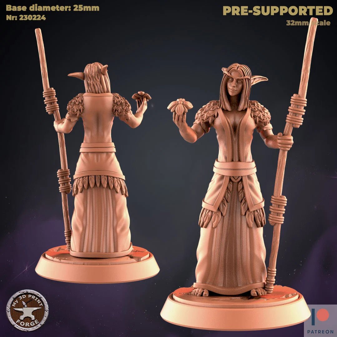 Female Elf Druid Miniature - B - 28mm