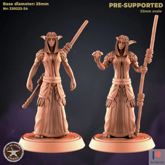 Female Elf Druid Miniature - Set of 2 - 28mm