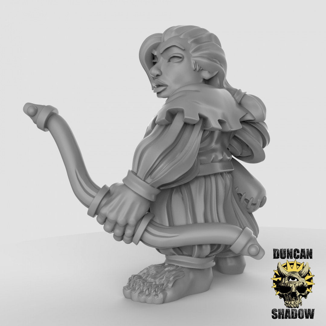 Female Halfling, Hobbit Miniature | Left - Tabletop RPG & D&D miniature. Perfect for wargaming & collectors