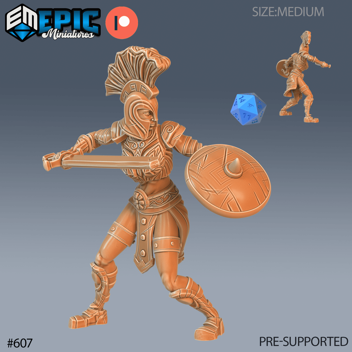 Female Legendary Gladiator Miniature | C - Tabletop RPG & D&D miniature. Perfect for wargaming & collectors