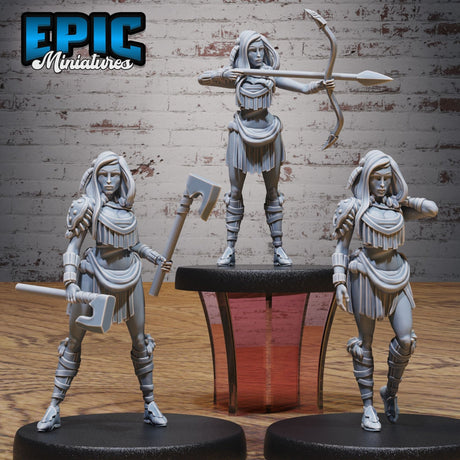 Female Native Indian Solider Miniature | Set of 3 - Tabletop RPG & D&D miniature. Perfect for wargaming & collectors