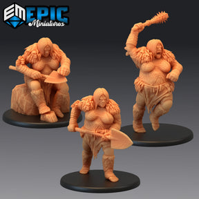 Female Ogre Miniature | Set of 3 - Tabletop RPG & D&D miniature. Perfect for wargaming & collectors