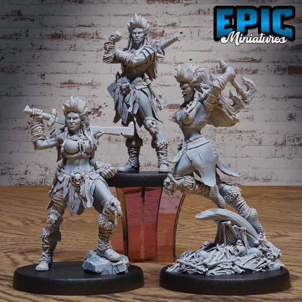 Female Orc Adventurer Miniature | Full Set All Models - Tabletop RPG & D&D miniature. Perfect for wargaming & collectors