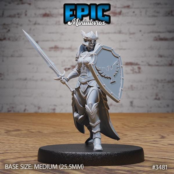 Female Paladin Miniature | 3481 - Tabletop RPG & D&D miniature. Perfect for wargaming & collectors