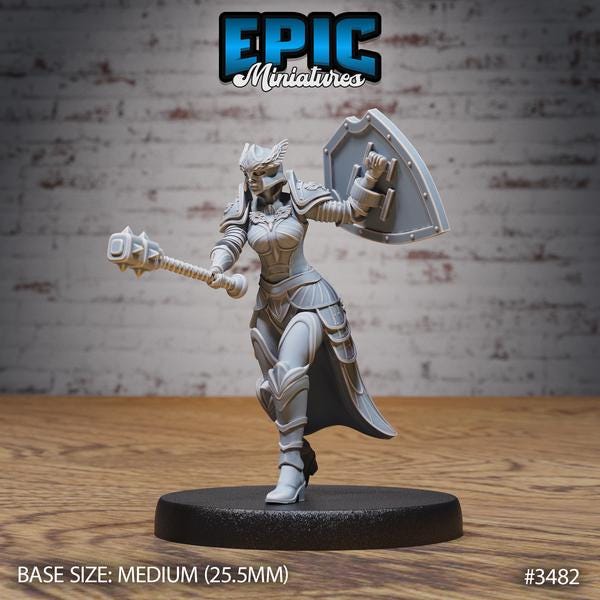 Female Paladin Miniature | 3482 - Tabletop RPG & D&D miniature. Perfect for wargaming & collectors