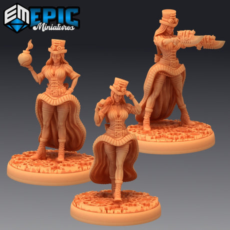 Female Scientist Miniature | Set of 3 - Tabletop RPG & D&D miniature. Perfect for wargaming & collectors