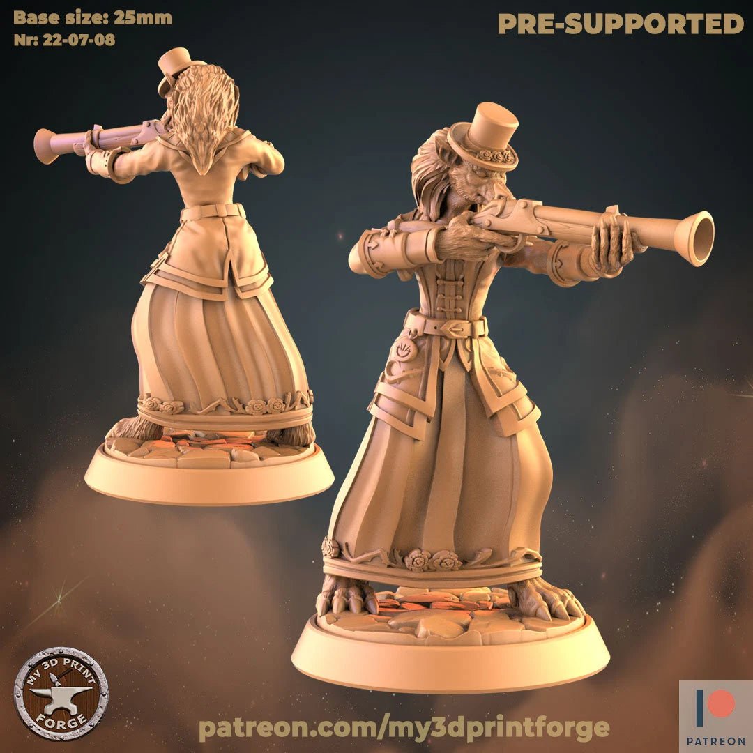 Female Scientist Werewolf Miniature | A - Tabletop RPG & D&D miniature. Perfect for wargaming & collectors