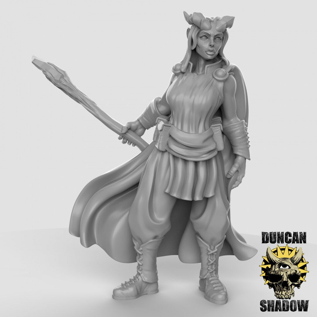Female Tiefling Wizard Miniature | C - Tabletop RPG & D&D miniature. Perfect for wargaming & collectors