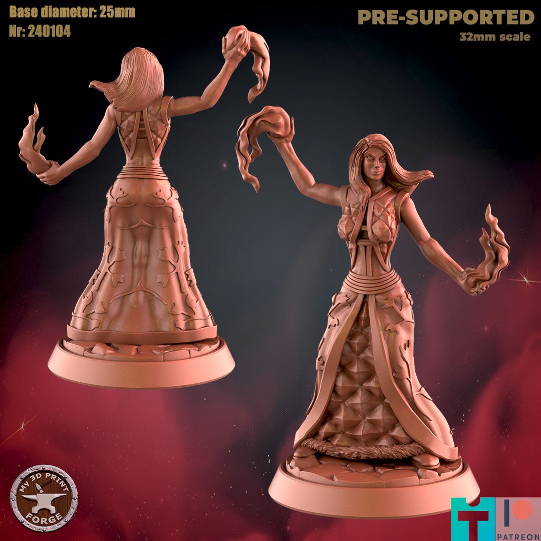Female Warlock Miniature | A - Tabletop RPG & D&D miniature. Perfect for wargaming & collectors