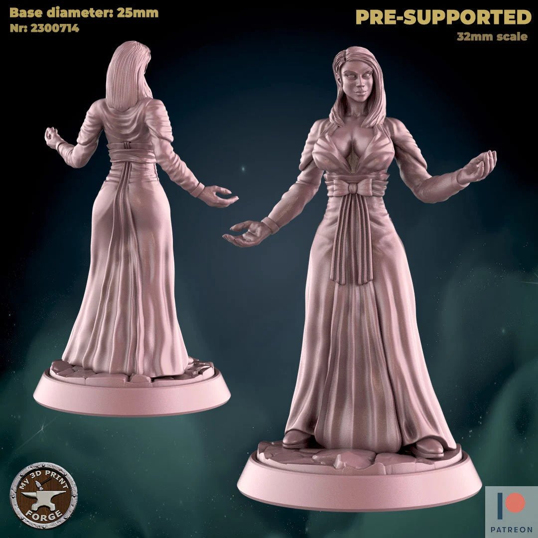 Female noble Necromancer Miniature | B - Tabletop RPG & D&D miniature. Perfect for wargaming & collectors