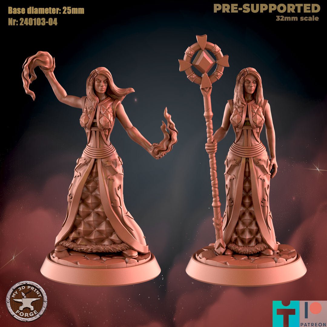 Female Warlock Miniature - Set of 2 - 32mm