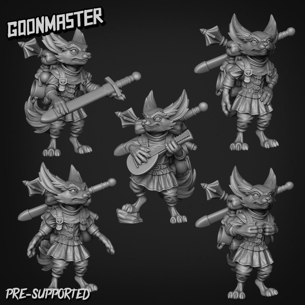 Fennec Fox Squire Miniature | Full Set All Models - Tabletop RPG & D&D miniature. Perfect for wargaming & collectors