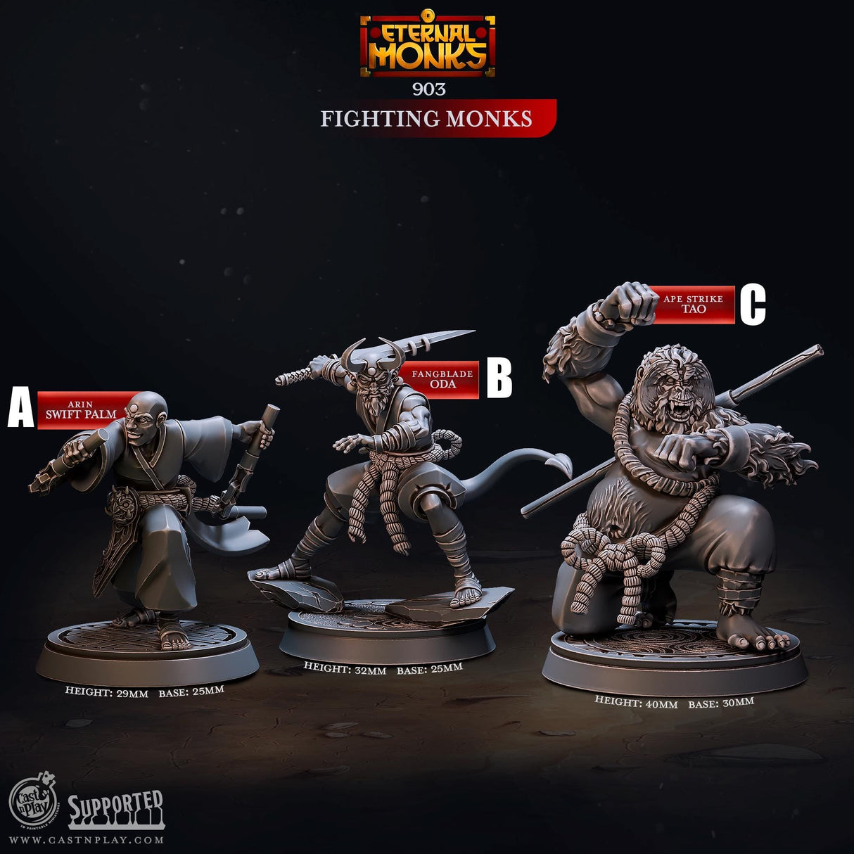 Fighting Monks Miniature | A - Tabletop RPG & D&D miniature. Perfect for wargaming & collectors