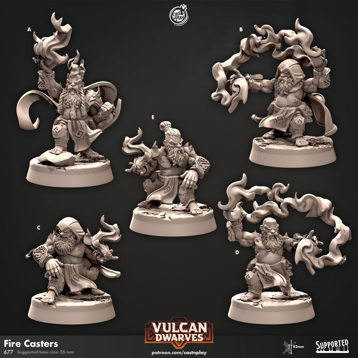 Fire Casters, Vulcan Dwarves Miniature | A - Tabletop RPG & D&D miniature. Perfect for wargaming & collectors