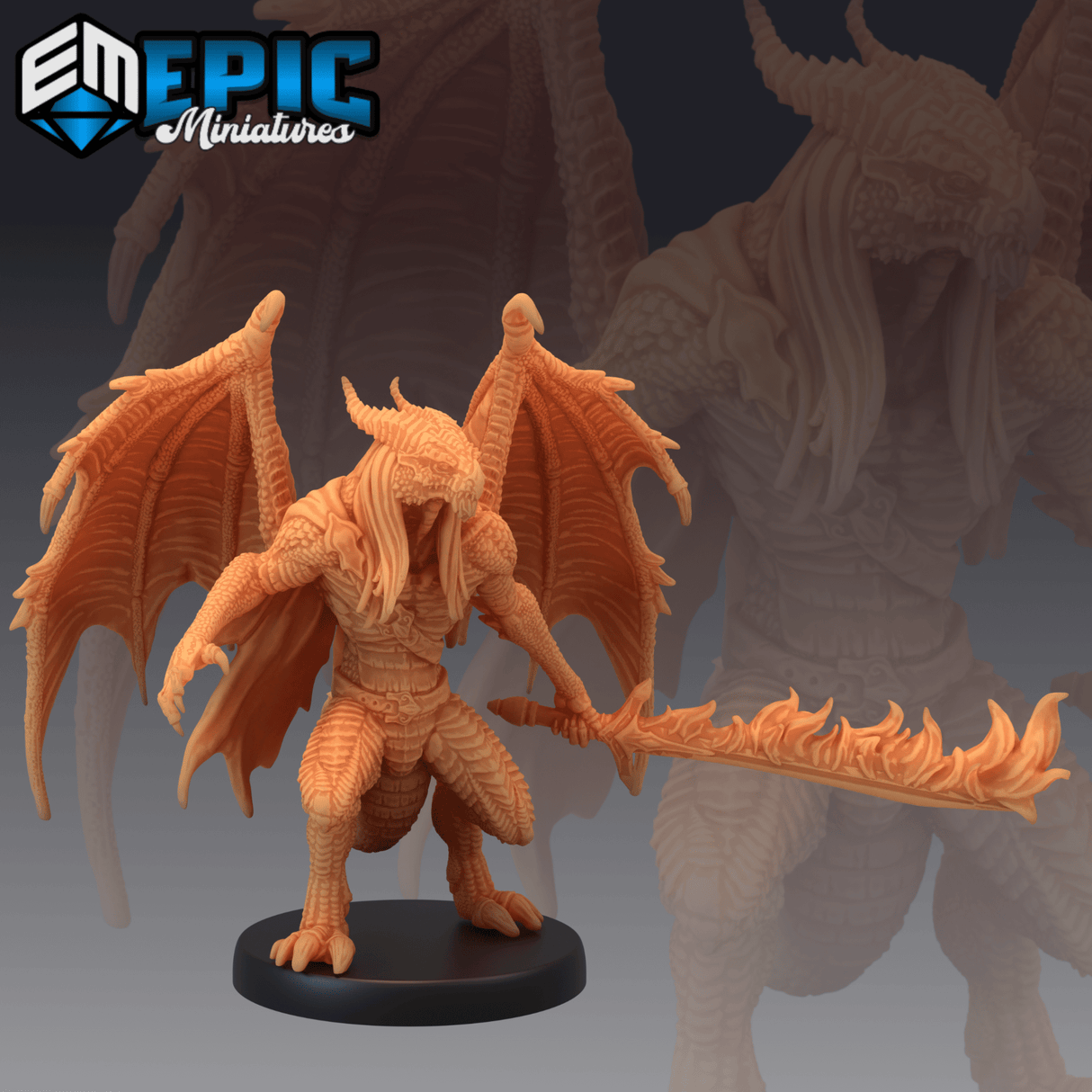 Fire Draconic Demon Miniature | B - Tabletop RPG & D&D miniature. Perfect for wargaming & collectors