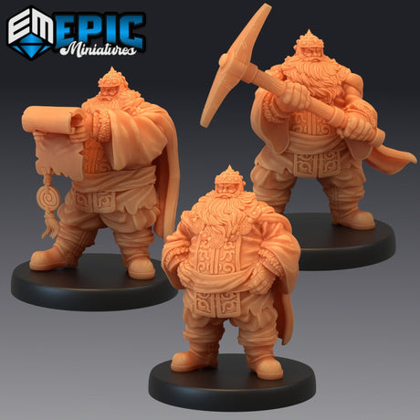 Dwarf Merchant and Miner Miniatures | Set of 3 - Tabletop RPG & D&D miniature. Perfect for wargaming & collectors