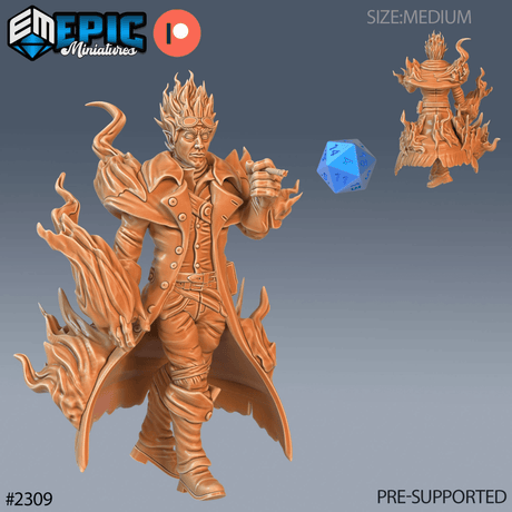 Fire Genasi Miniature | A - Tabletop RPG & D&D miniature. Perfect for wargaming & collectors