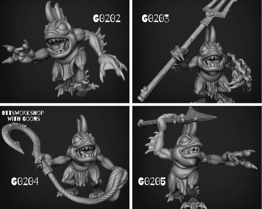 Fish Folk Fighter Miniature - set of 4 - 28mm
