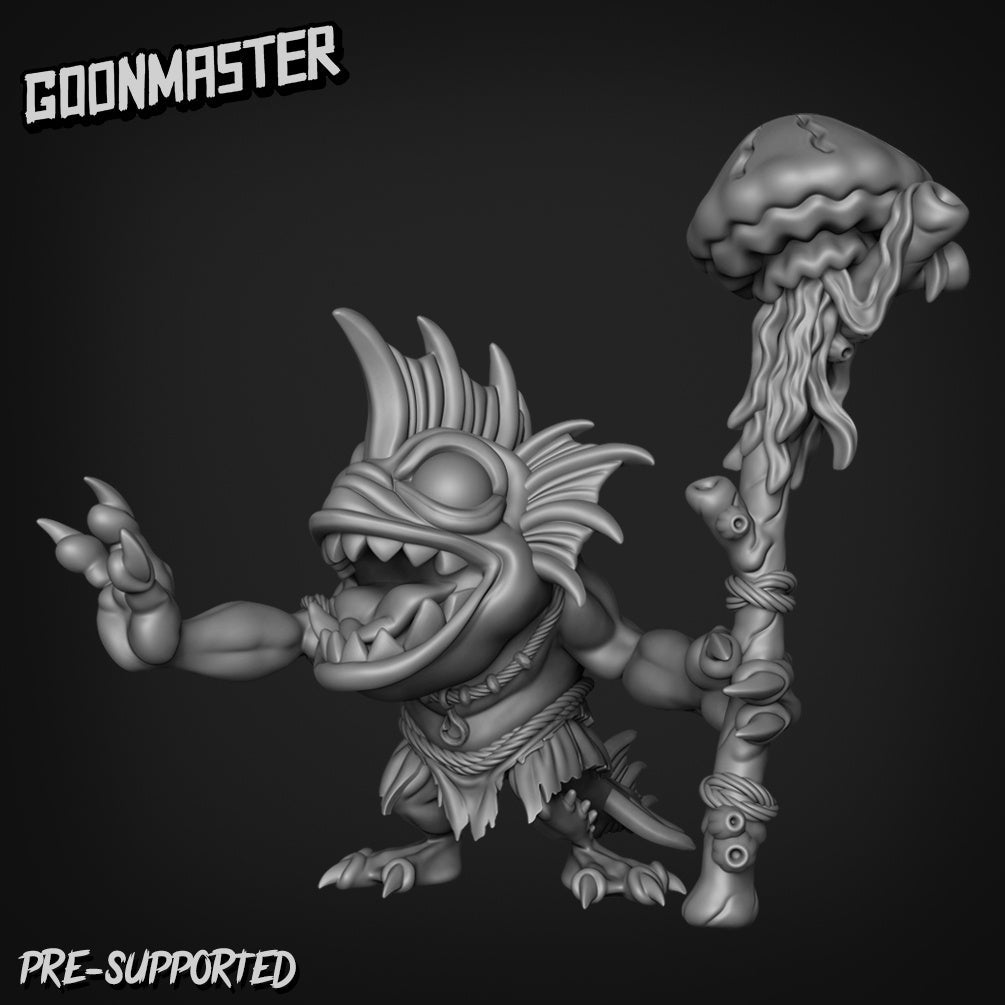 Fish Folk Shaman Miniature - B - 32mm