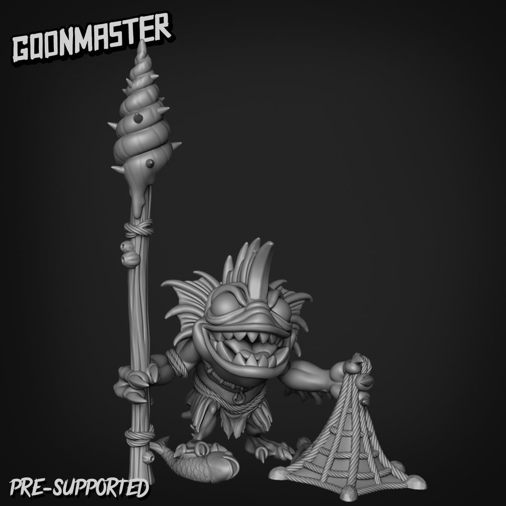 Fish Folk Shaman Miniature | E - Tabletop RPG & D&D miniature. Perfect for wargaming & collectors