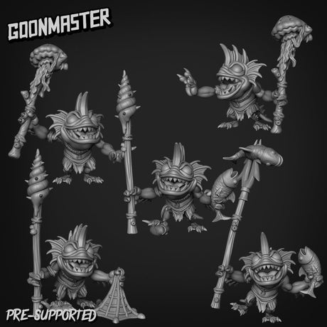Fish Folk Shaman Miniature | Set of 5 - Tabletop RPG & D&D miniature. Perfect for wargaming & collectors