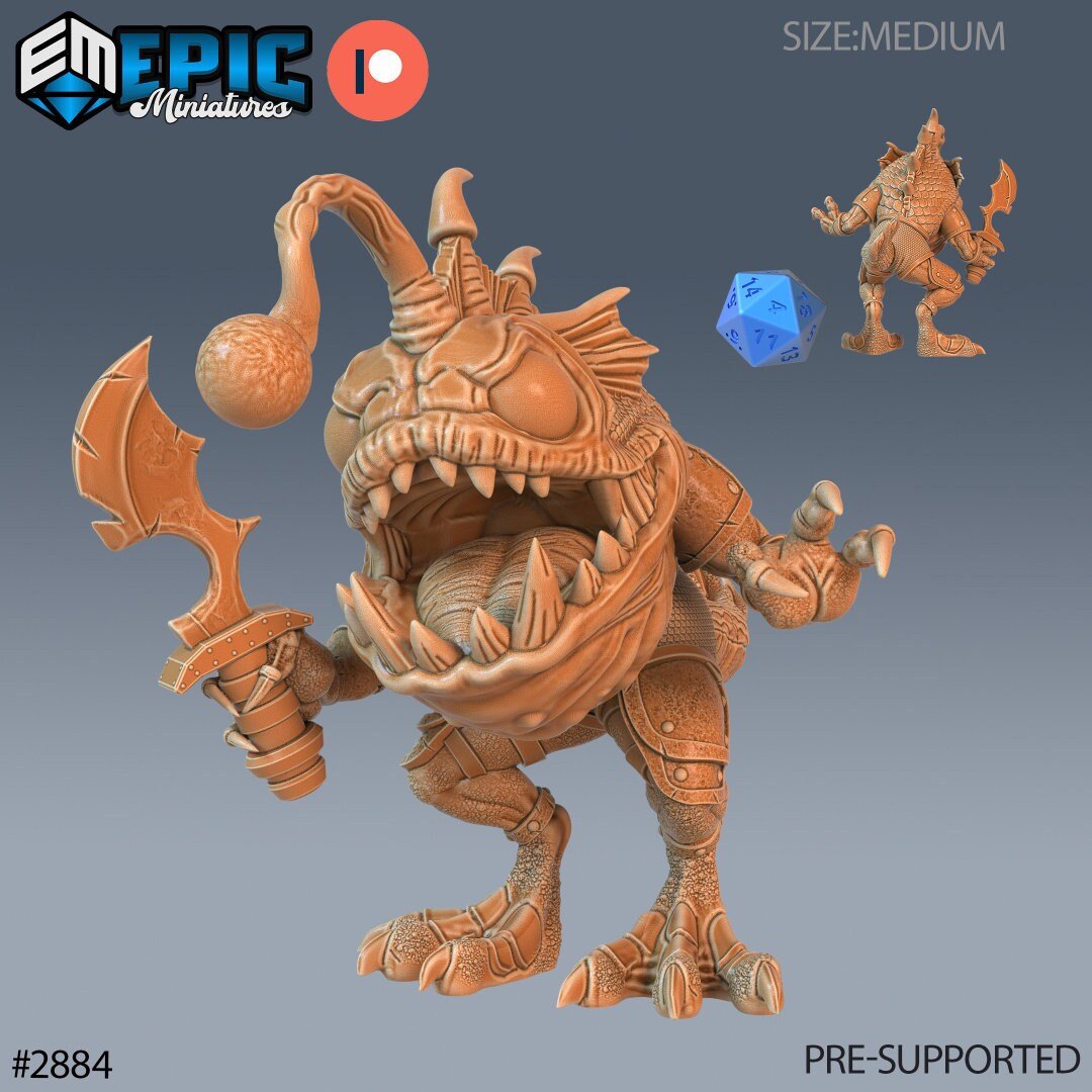 FishFolk Anglerfish Miniature | A - Tabletop RPG & D&D miniature. Perfect for wargaming & collectors