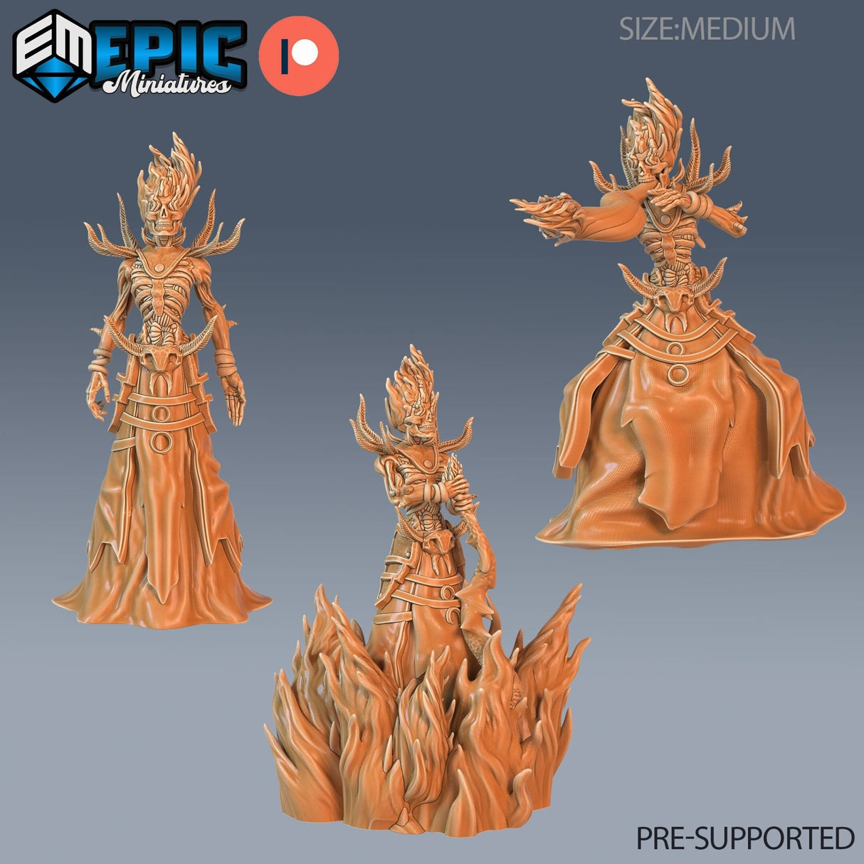 Flame Lich Miniature | Set of 3 - Tabletop RPG & D&D miniature. Perfect for wargaming & collectors