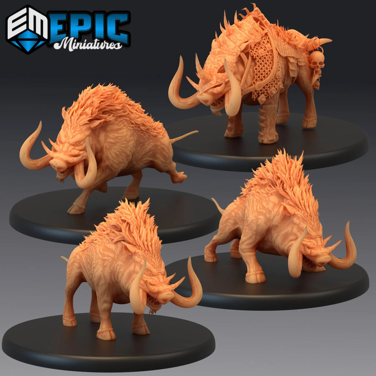 Forest Boar Miniature | Set of 4 - Tabletop RPG & D&D miniature. Perfect for wargaming & collectors