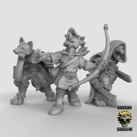 Fox Folk Archer Miniature | Set of 3 - Tabletop RPG & D&D miniature. Perfect for wargaming & collectors