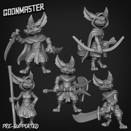 Trible hooded Fox Folk Miniature | Set of 5 - Tabletop RPG & D&D miniature. Perfect for wargaming & collectors