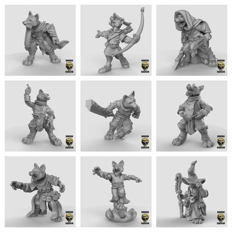 Fox Folk bundle set | Set of 9 - Tabletop RPG & D&D miniature. Perfect for wargaming & collectors