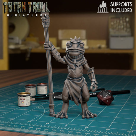 Frog Folk Fighter Miniature | A - Tabletop RPG & D&D miniature. Perfect for wargaming & collectors
