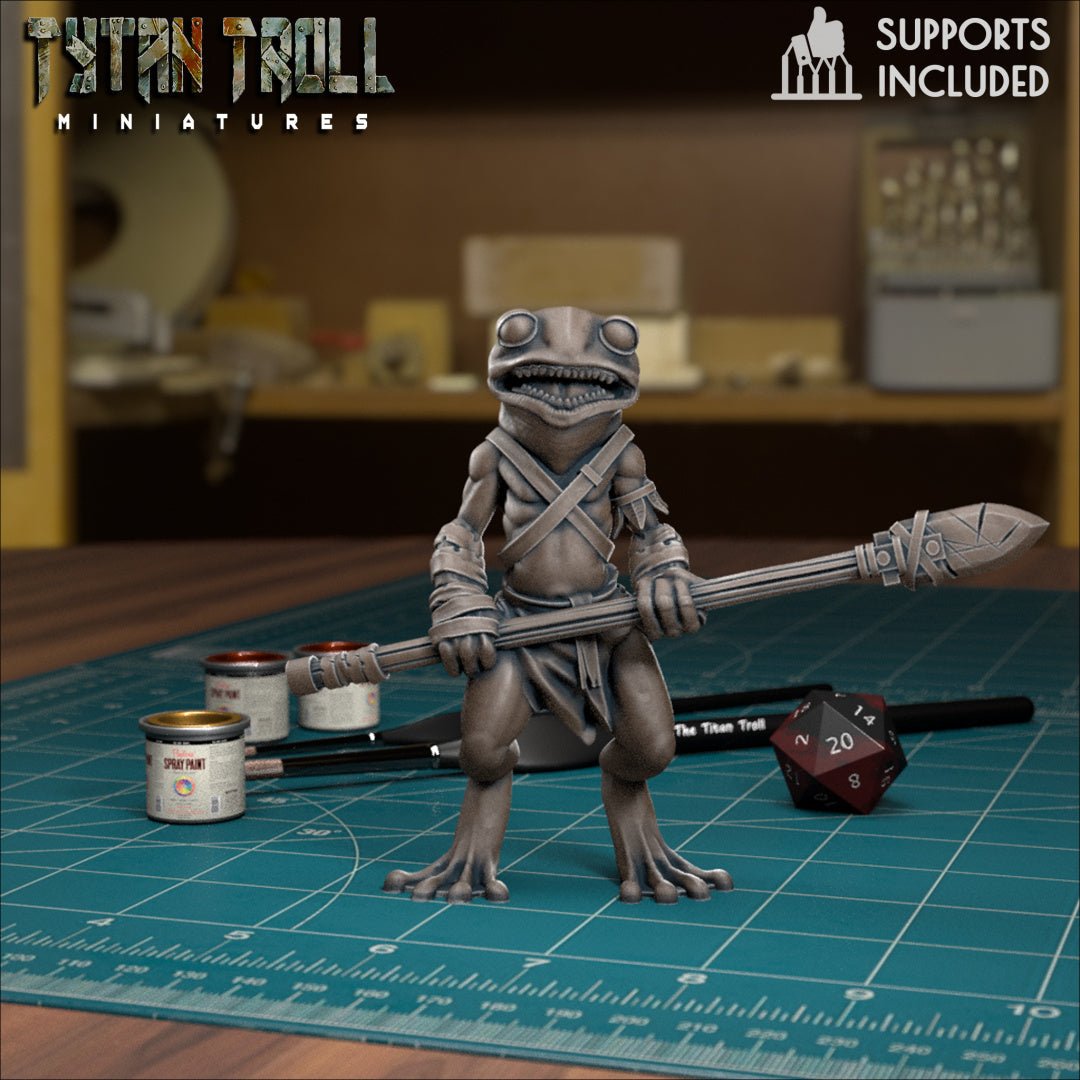 Frog Folk Fighter Miniature | A - Tabletop RPG & D&D miniature. Perfect for wargaming & collectors