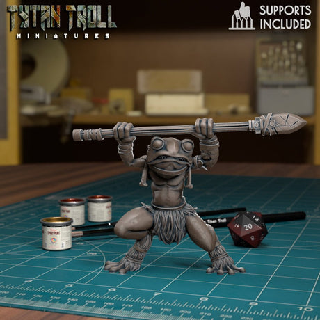 Frog Folk Fighter Miniature | E - Tabletop RPG & D&D miniature. Perfect for wargaming & collectors