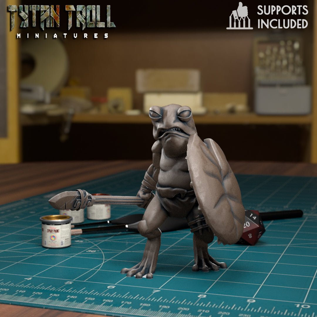 Frog Folk Fighter Miniature | I - Tabletop RPG & D&D miniature. Perfect for wargaming & collectors