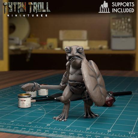 Frog Folk Fighter Miniature | I - Tabletop RPG & D&D miniature. Perfect for wargaming & collectors