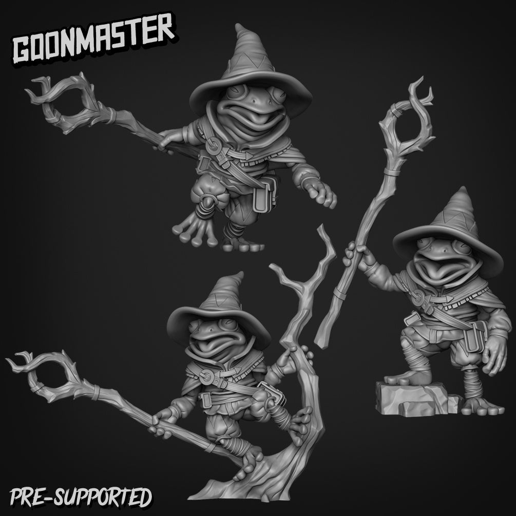 Frog Folk Wizard Miniature | Set of 3 - Tabletop RPG & D&D miniature. Perfect for wargaming & collectors
