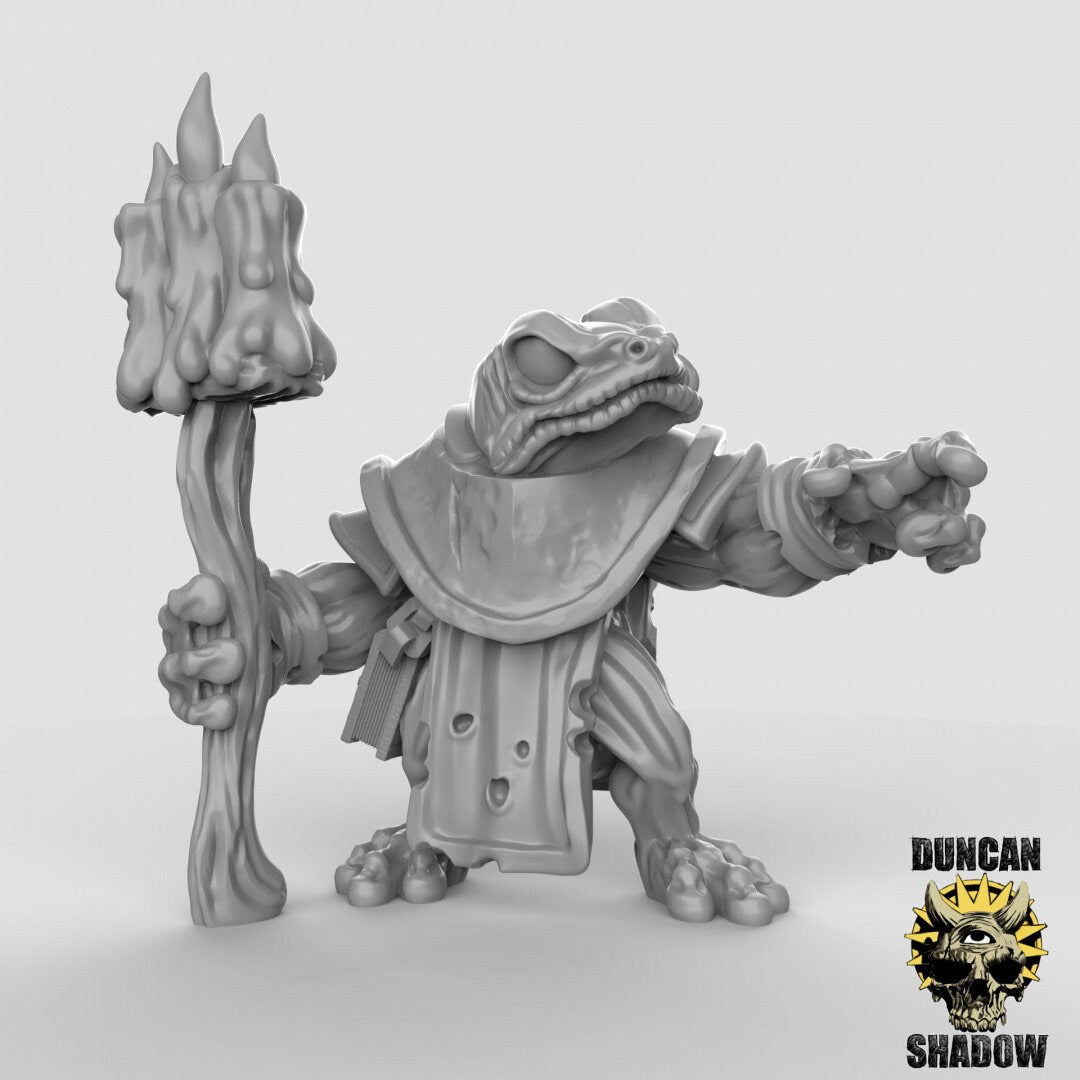 Warlock Frog Folk Miniature | B - Tabletop RPG & D&D miniature. Perfect for wargaming & collectors