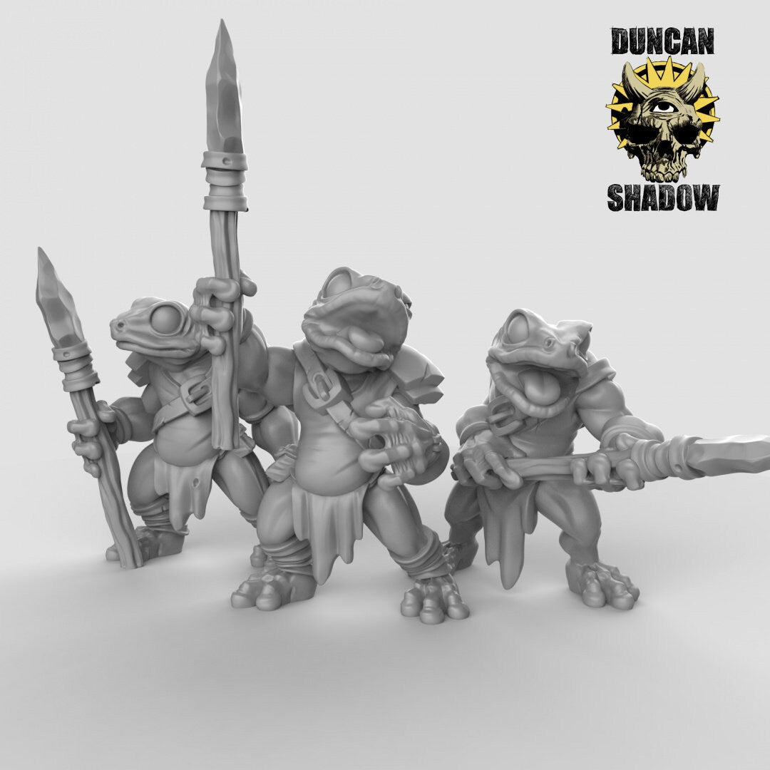 Frog Folk Miniature | Set of 3 - Tabletop RPG & D&D miniature. Perfect for wargaming & collectors