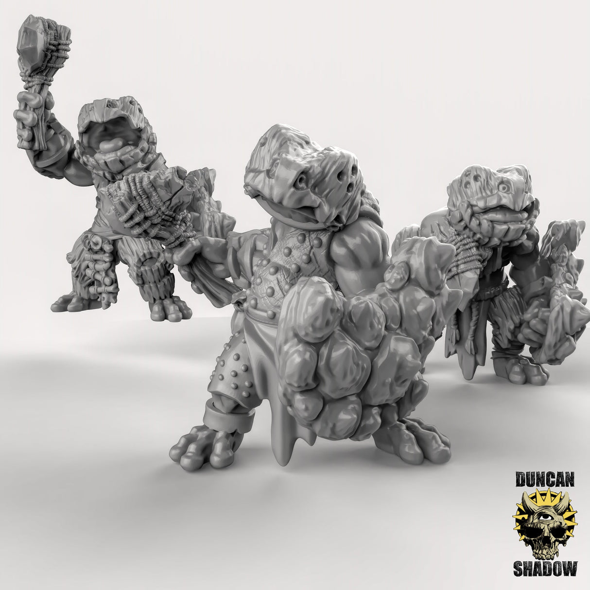 Frog Folk with Axe and Shield Miniature | Set of 3 - Tabletop RPG & D&D miniature. Perfect for wargaming & collectors