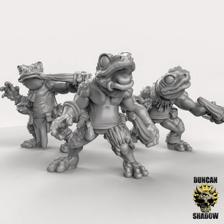 Frog Folk with Bows Miniature | Set of 3 - Tabletop RPG & D&D miniature. Perfect for wargaming & collectors