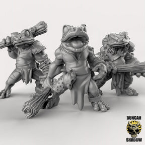 Frog Folk with Club Miniature | Set of 3 - Tabletop RPG & D&D miniature. Perfect for wargaming & collectors