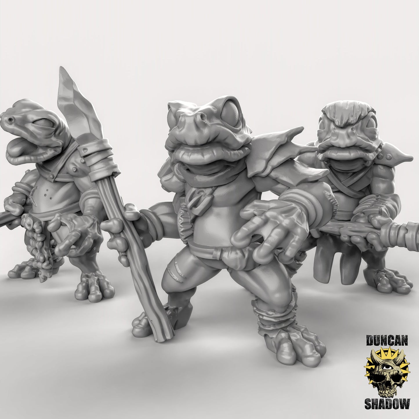 Frog Folk with Spears Miniature - Set of 3 - 32mm