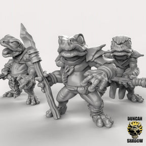 Frog Folk with Spears Miniature | Set of 3 - Tabletop RPG & D&D miniature. Perfect for wargaming & collectors
