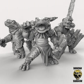 Frog Folk with Sword and Shield Miniature | Set of 3 - Tabletop RPG & D&D miniature. Perfect for wargaming & collectors